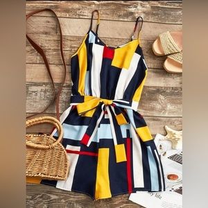 Block Colored Romper - Shein